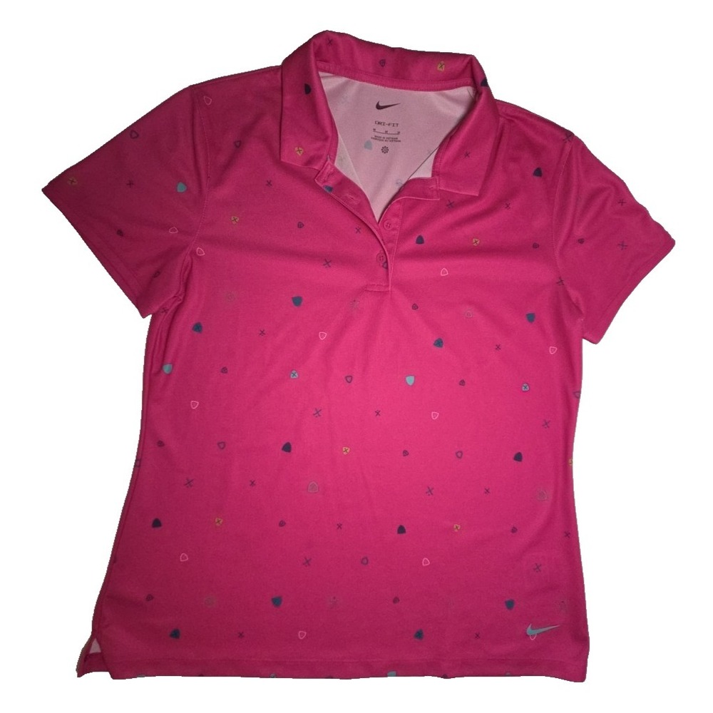 Nike Golf Youth Medium Pink Dri-Fit Button‎ Down Polo